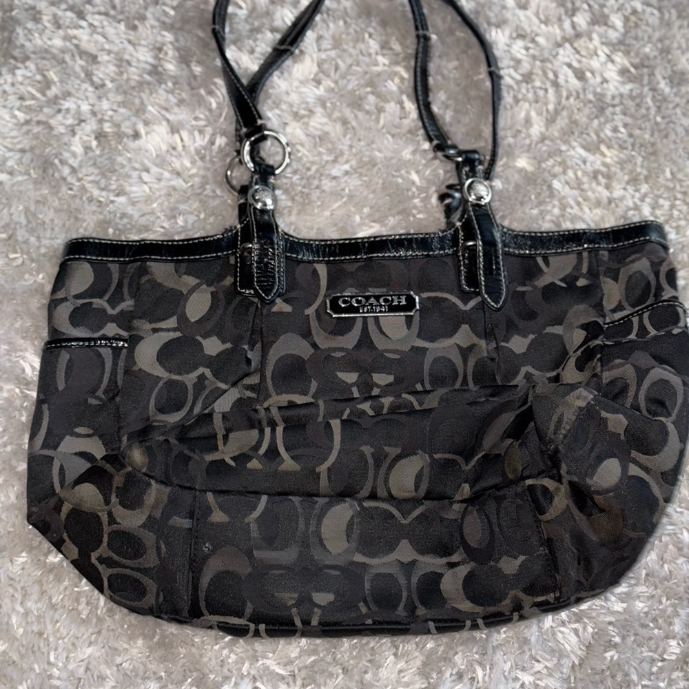 Coach Black and Gray Monogram Tote Bag